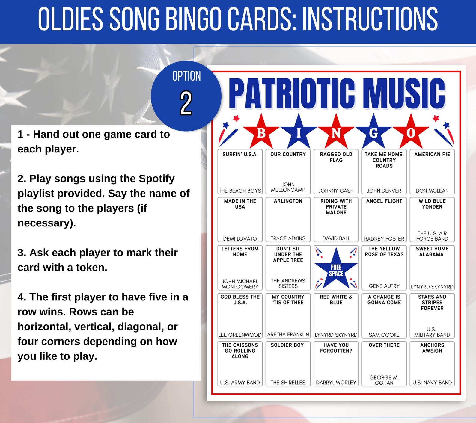 Music Bingo, Patriotic Music Bingo, Fourth of July Bingo Cards ...