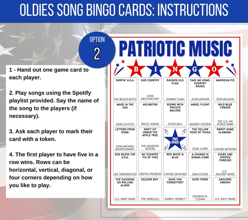 Music Bingo, Patriotic Music Bingo, Fourth of July Bingo Cards, Patriotic Bingo, Independence Day Bingo, 4th of July Game, Veterans Bingo
