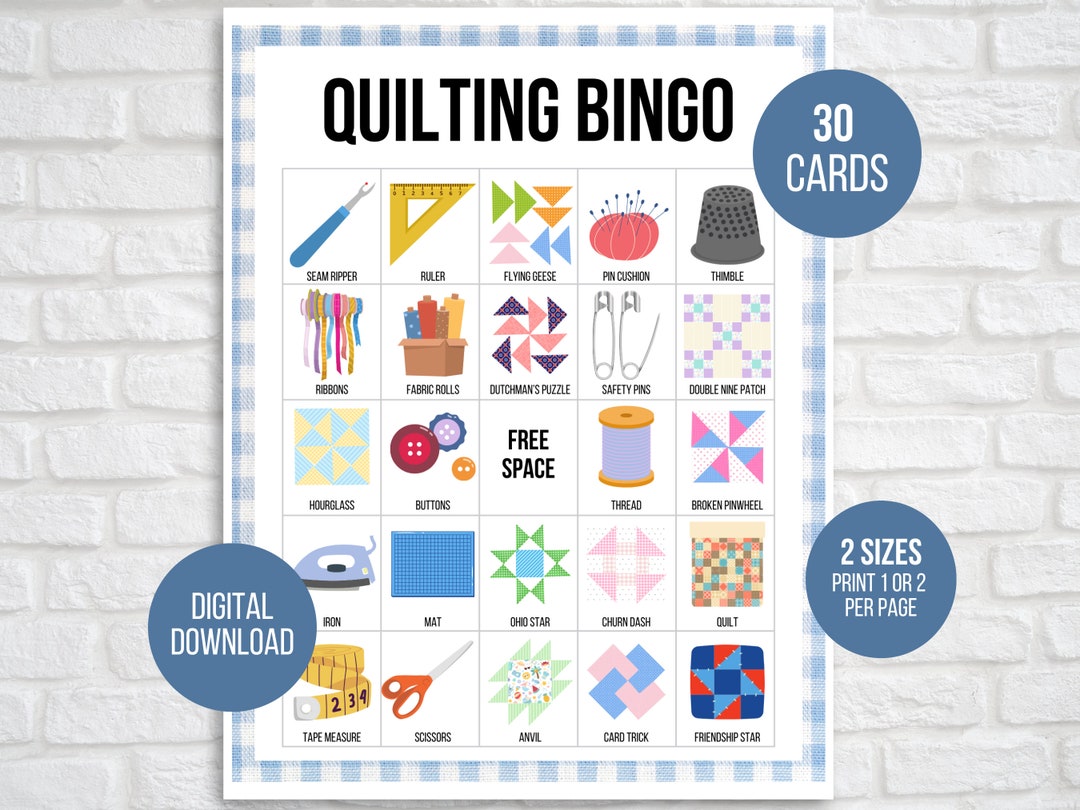 Quilt Bingo, 30 Printable Quilt Bingo Cards, Quilting Bingo, Quilting