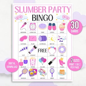 Bingo pour soirée pyjama, Bingo pour soirée pyjama, Bingo pour soirée pyjama, 30 cartes de bingo pour soirée pyjama, Jeu de soirée pyjama, Jeu de soirée pyjama, Bingo de pyjama