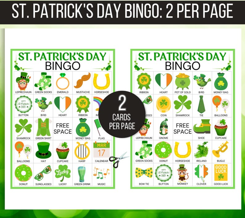 St. Patrick's Day Bingo, 30 St. Patrick's Bingo Cards, St. Patrick's Day Game, St. Paddy's Game for Kids, St. Patrick's Day Party Game