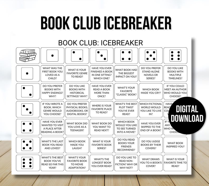 Book Club Icebreaker Game, Book Club Game, Book Club Icebreaker, Book Club Game, Book Lover Game, Book Game, Book Club Activity, Book Game