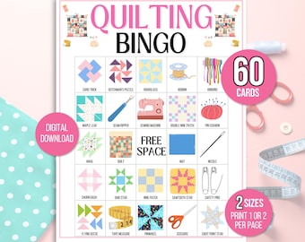 Quilt Bingo, 60 Printable Quilt Bingo Cards, Quilting Bingo, Quilting Party, Quilt Game, Quilt Bingo Game, Quilt Guild Game, Quilt Retreat