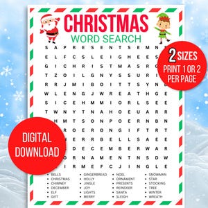 Christmas Word Search, Fun Christmas Game, Printable Christmas Game, Christmas Family Game, Christmas Game for Kids, Christmas Worksheet