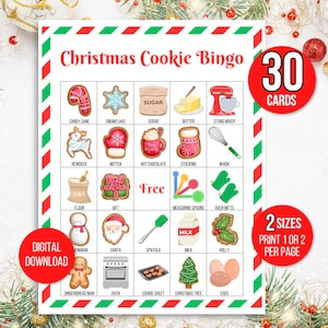 Bingo de Noël, 30 cartes de bingo sur la pâtisserie, Cartes de bingo avec biscuits de Noël, Bingo avec pâtisserie, Activité de Noël, Activité en classe, Jeu de pâtisserie