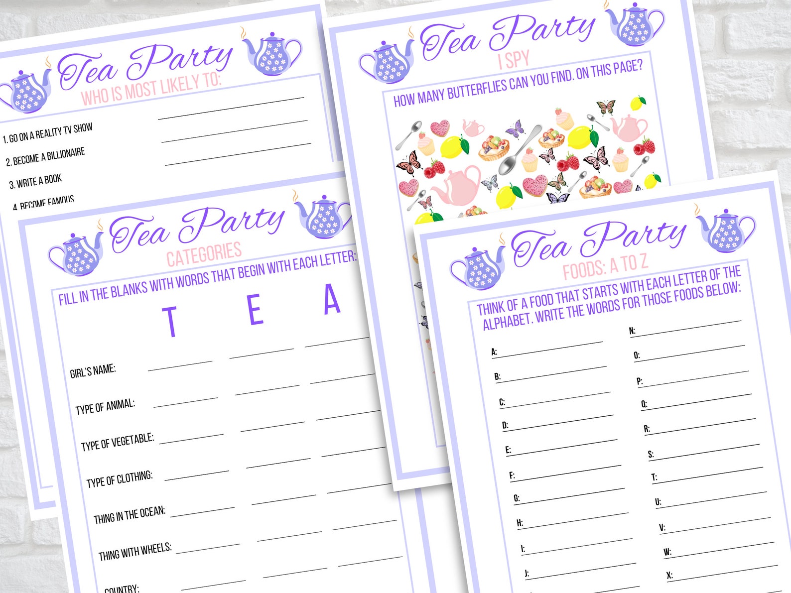 Tea Party Games Printable, Tea Party Activities, Girls Tea Party Games ...