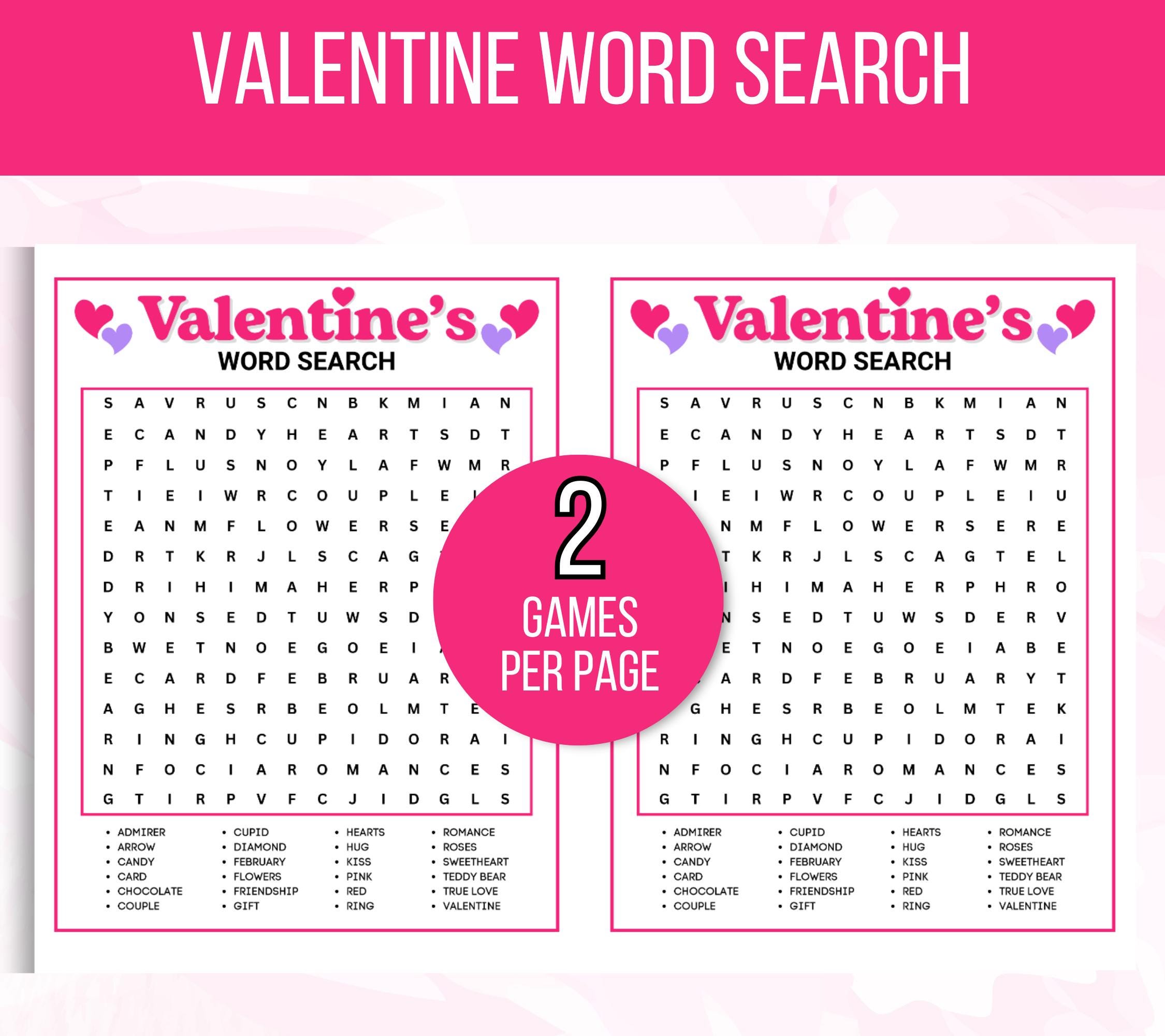 Valentine's Day Word Search, Fun Valentines' Day Game, Printable ...