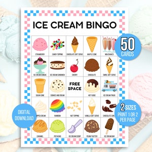 Bingo de sorvete, 50 cartões de bingo de sorvete imprimíveis, aniversário de sorvete, jogo de festa de sorvete, festa de aniversário de sorvete, impressão de sorvete