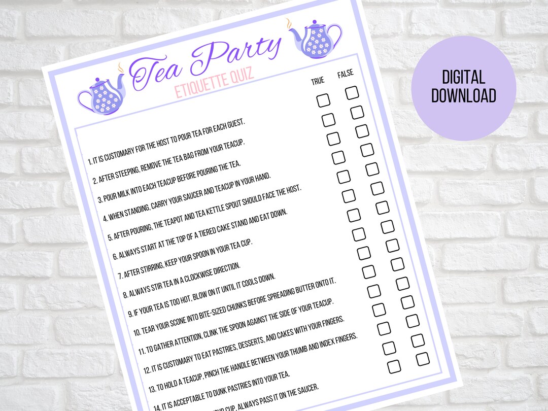 Tea Party Etiquette Game Printable Tea Etiquette Game Tea Etsy