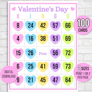 Valentine's Day Bingo, 100 Valentine's Day Bingo Cards, Valentine's Activity, Kids Valentine's Party Game, Valentine's Classroom Activity