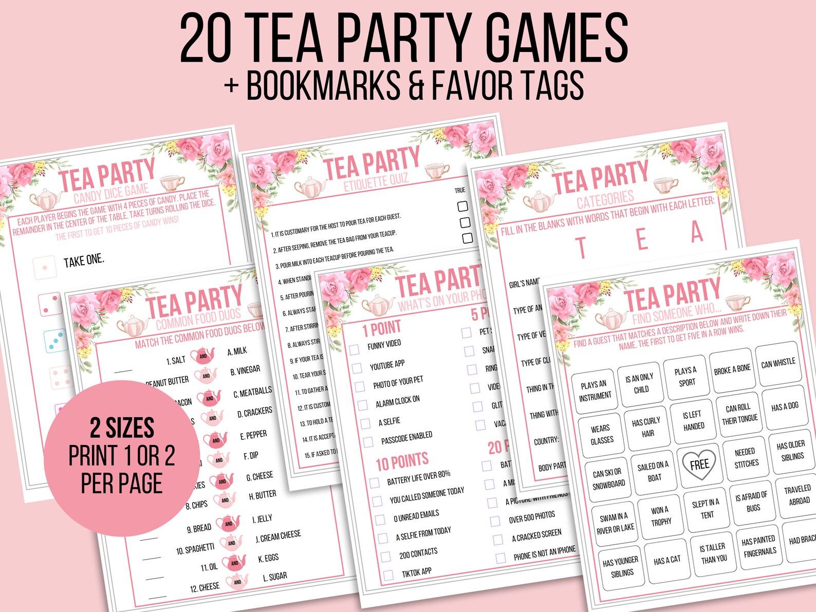 Tea Party Games Printable Bundle Tea Party Activities Ladies - Etsy