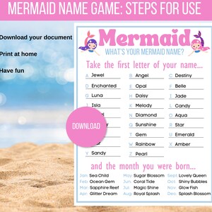 What's Your Mermaid Name Game, Mermaid Name Game Sign, Mermaid Game ...