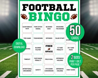 Football Bingo, 50 Unique Printable Football Bingo Cards, Football Game, Football Activity, Kid's Printable Bingo Game, Kids Football Bingo