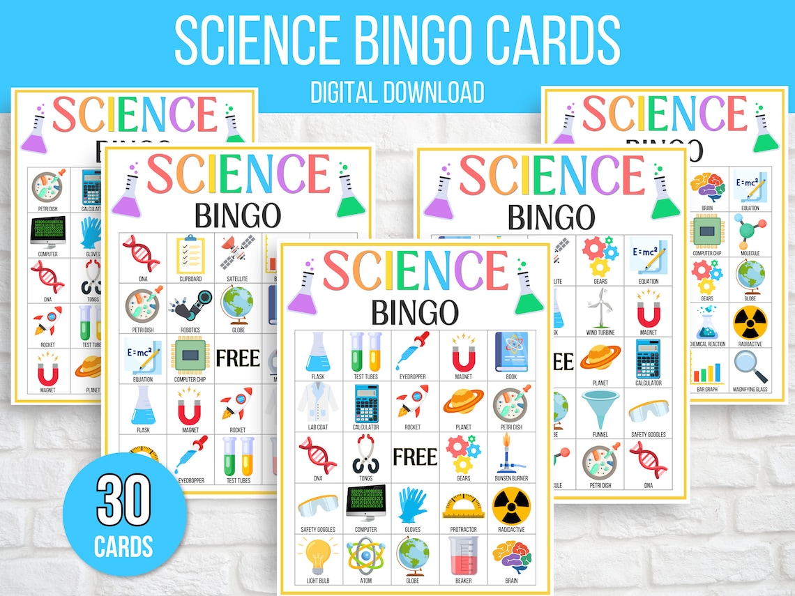 Science Bingo, 30 Printable Science Bingo Cards, Chemistry Bingo, Mad Scientist Bingo, Science Game, Science Activity, Science Printables image 2