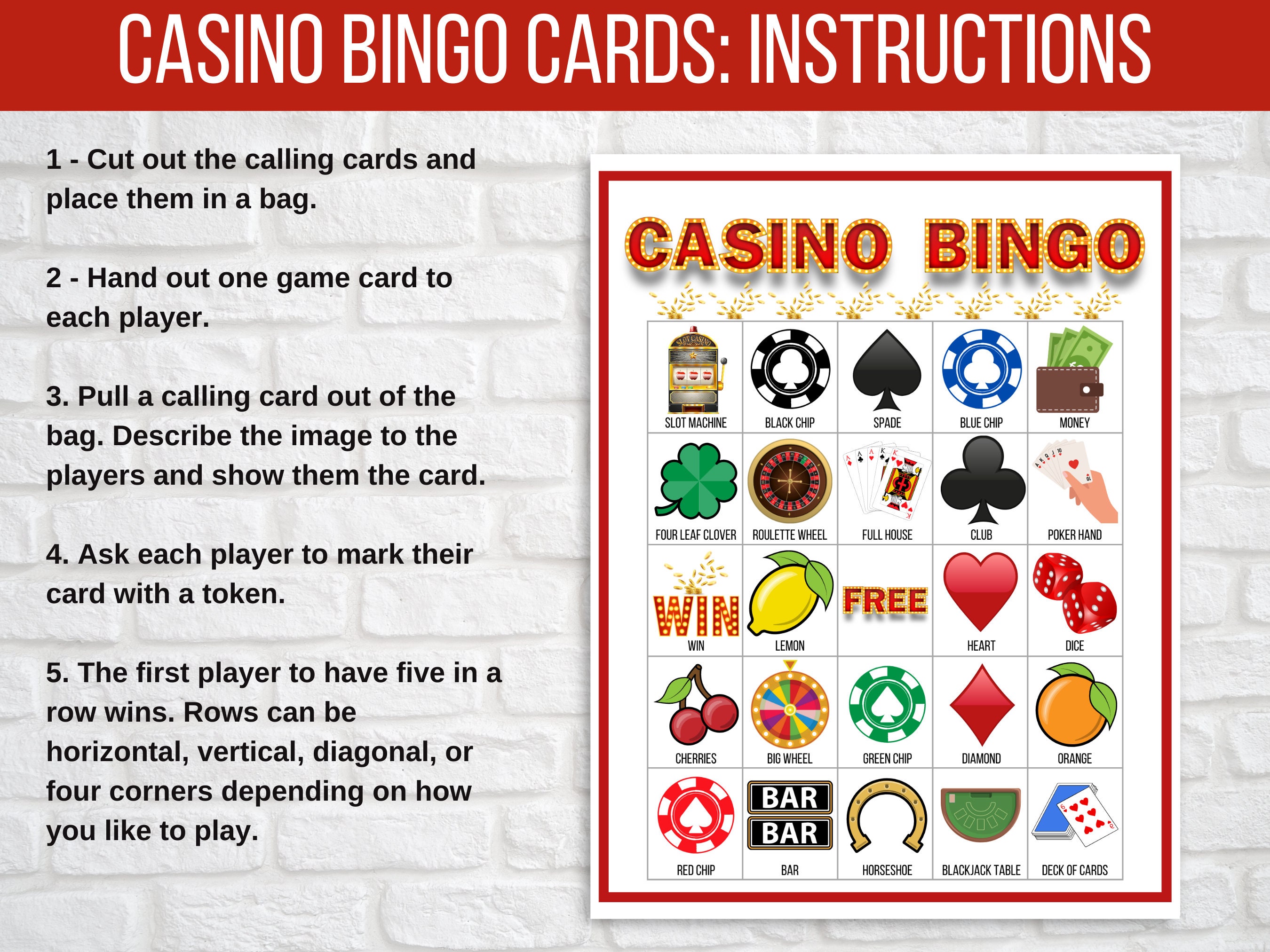 Casino Bingo Casino Game Casino Party Activity Casino Etsy