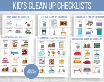 Kids Cleaning Checklist with Pictures, Kids Tidying Checklists, Kids Chore Chart, Kids Chore List, Kids Daily Routines, Kids Weekly Chores