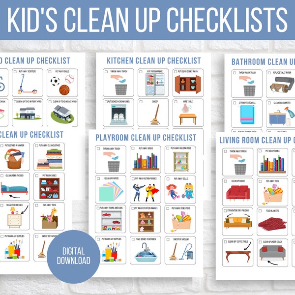 Lista de verificación de limpieza para niños con imágenes, listas de verificación de limpieza para niños, tabla de tareas para niños, lista de tareas para niños, rutinas diarias para niños, tareas semanales para niños