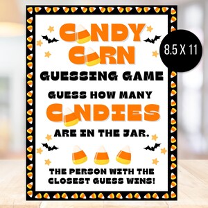 Candy Corn Guessing Game, Candy Corn Prize Game, Halloween Party Game, Teen Halloween Game, Halloween Games, Candy Corn Sign