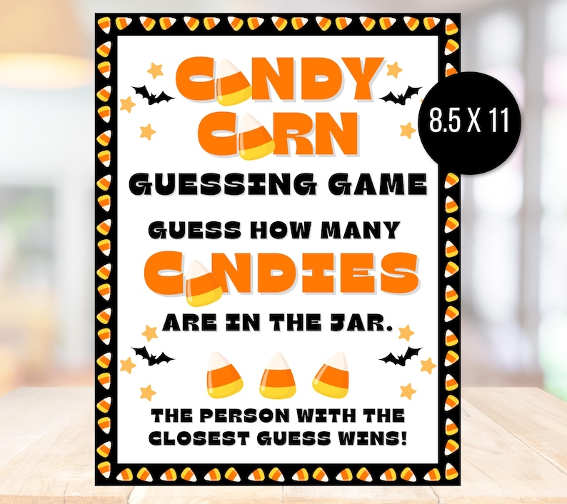 Candy Corn Guessing Game, Candy Corn Prize Game, Halloween Party Game, Teen Halloween Game, Halloween Games, Candy Corn Sign