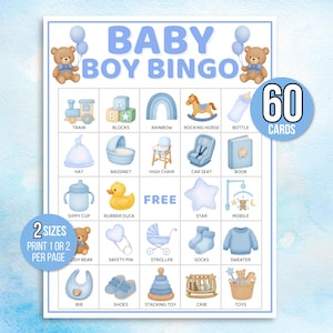 Baby Boy Bingo, Baby Boy Bingo Cards, Baby Boy Games, Baby Shower Bingo, Baby Shower Game, Baby Bingo and Markers, Baby Sprinkle Bingo, Boy