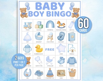 Baby Boy Bingo, Baby Boy Bingo Cards, Baby Boy Games, Baby Shower Bingo, Baby Shower Game, Baby Bingo and Markers, Baby Sprinkle Bingo, Boy