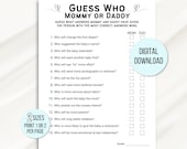 Guess Who Mommy or Daddy Game, Baby Shower Game, Mommy or Daddy Game, Baby Shower Game, Who Said It Trivia Game, Minimalist Baby Shower Game