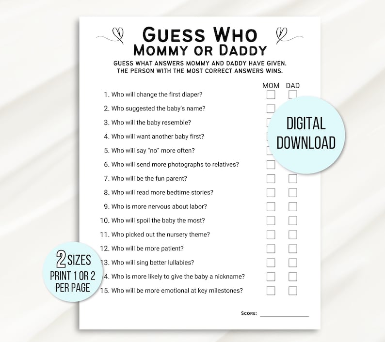 Guess Who Mommy or Daddy Game, Baby Shower Game, Mommy or Daddy Game, Baby Shower Game, Who Said It Trivia Game, Minimalist Baby Shower Game