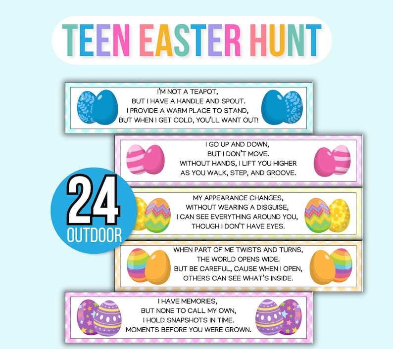 Easter Treasure Hunt For Teens and Tweens, Adult Easter Hunt, Treasure Hunt Easter Clues, Easter Egg Hunt for Teens, Teen Easter Hunt