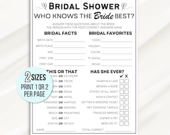 Who Knows the Bride Best, How Well Do You Know the Bride, Bridal Activity, Printable Bridal Shower Game, Bridal Shower Trivia, Bridal Trivia