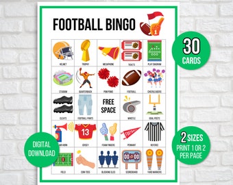 Football Bingo, 30 Unique Printable Football Bingo Cards, Football Game, Football Activity, Kid's Printable Bingo Game, Kids Football Bingo