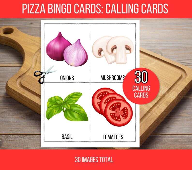 Pizza Bingo, Pizza Party Bingo, 50 Printable Pizza Bingo Cards, Pizza Game, Pizza Activity, Kid's Printable Bingo Game, Pizza Birthday Game