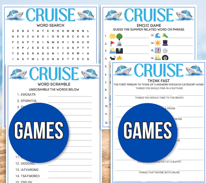 Cruise Games, Cruise Activities, Cruise Bingo, Cruise Family Games, Cruise Printables