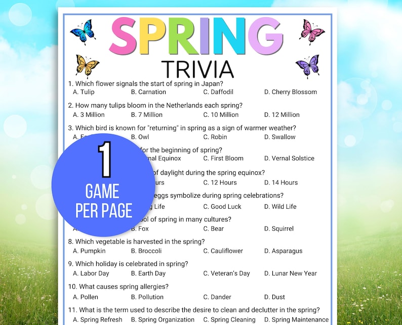 Spring Trivia Game, Spring Game, Spring Party Trivia Game, Spring Party ...