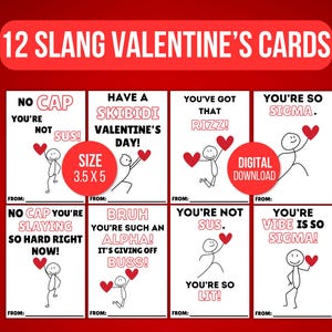 Lustige Slang-Valentinstagskarten, Gen Z-Valentinstagskarten, Gen-Alpha-Valentinstagskarten, Valentinstagskarten für Kinder, Klassenzimmer-Valentinstagskarten, druckbar