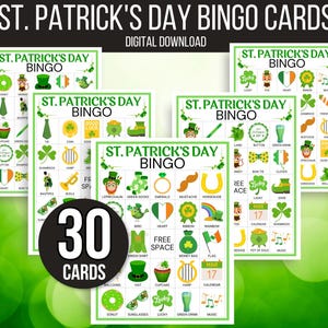 St. Patrick's Day Bingo, 30 St. Patrick's Bingo Cards, St. Patrick's Day Game, St. Paddy's Game for Kids, St. Patrick's Day Party Game