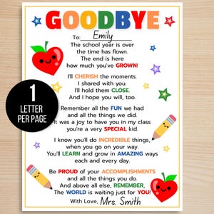 End of School Year Letter for Students, Gift From Teacher, Last Day of ...