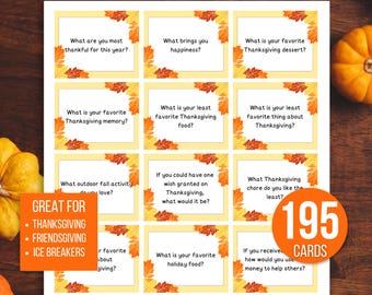 195 cartes de conversation pour Thanksgiving, cartes de conversation sur la gratitude, jeux de Thanksgiving, amorces de conversation pour Thanksgiving, jeu de Thanksgiving