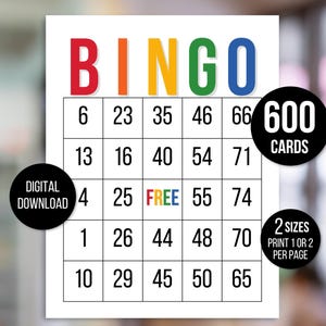 600 Bingo Cards, Rainbow Carte Bingo, 600 Rainbow Bingo Cards, Number Bingo Classroom Activity, Carte Bingo for Kids, Senior Printable Bingo