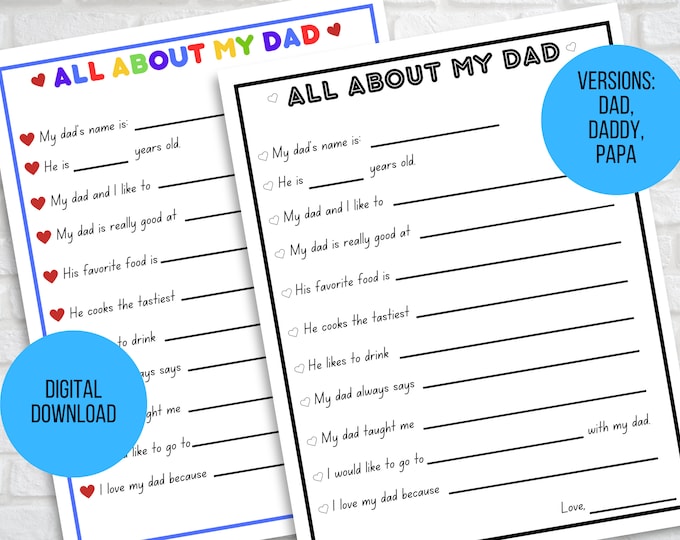 All About My Dad, Fathers Day Printable Craft, All About My Dad ...