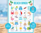 Beach Bingo, Fun in the Sun Bingo, 30 Printable Beach Bingo Cards, Beach Game, Beach Activity, Kid's Printable Bingo Game, Bingo for Kids