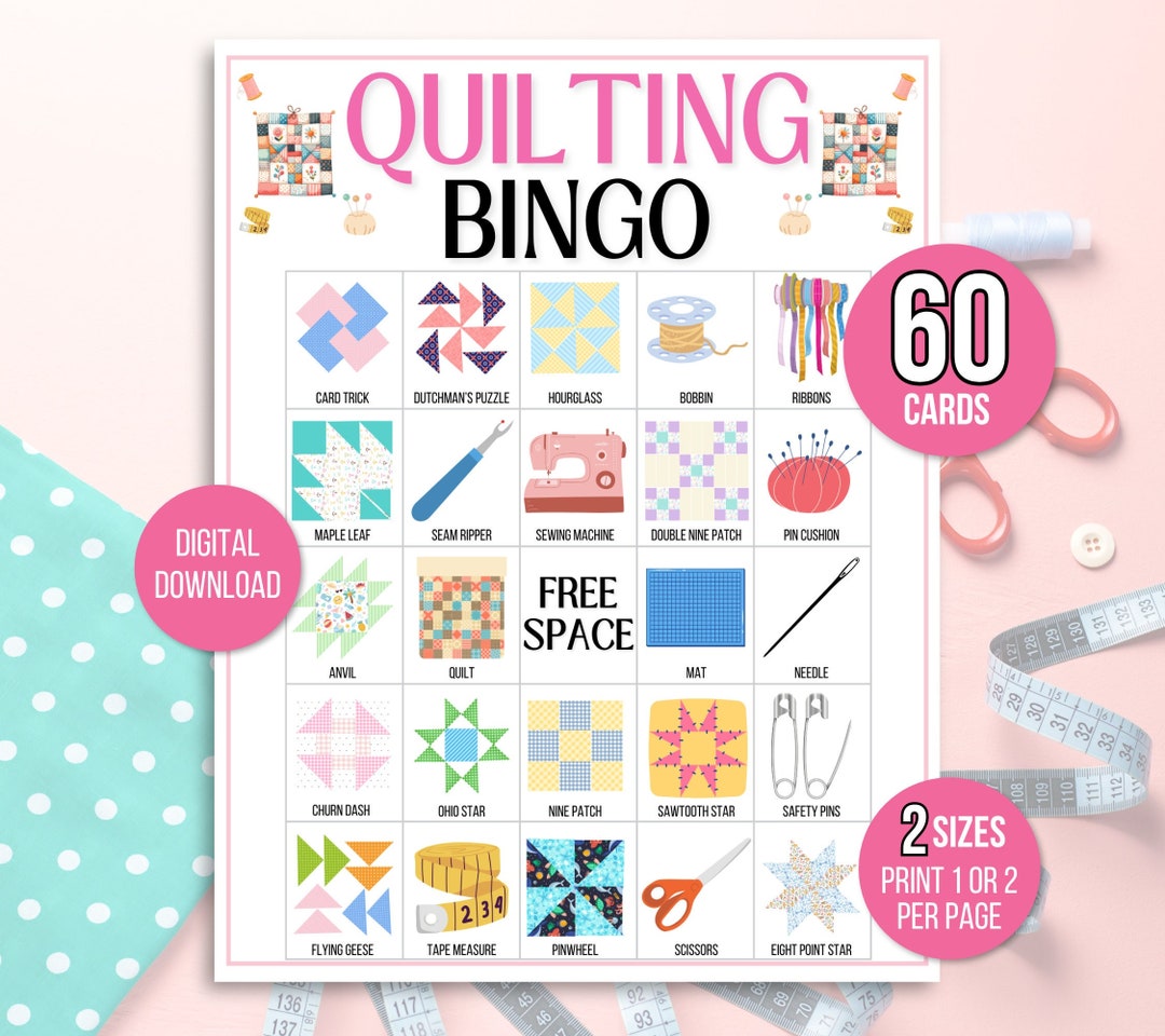 Quilt Bingo, 60 Printable Quilt Bingo Cards, Quilting Bingo, Quilting