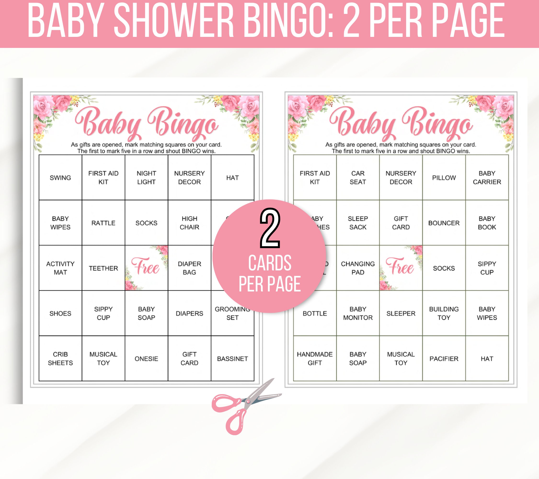 100 Baby Shower Bingo Cards, Baby Girl Bingo Game Cards, Baby Gift ...