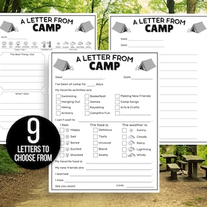 Briefe vom Lager, Sommerlager Briefe, druckbare Brief vom Lager, Sommerlager Briefpapier, Sommerlager Füllen Sie den leeren Brief aus, Camp Hinweis