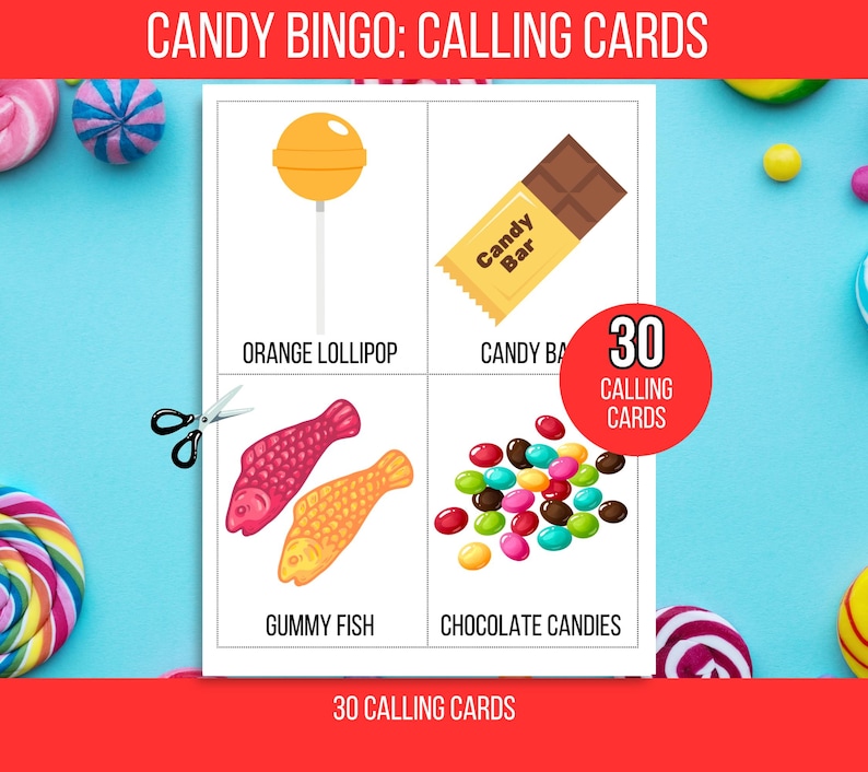 Candy Bingo, 30 Printable Candy Bingo Cards, Sweet Treats Bingo, Candy Activity, Candy Game, Candy Themed Birthday Party, Candy Printable