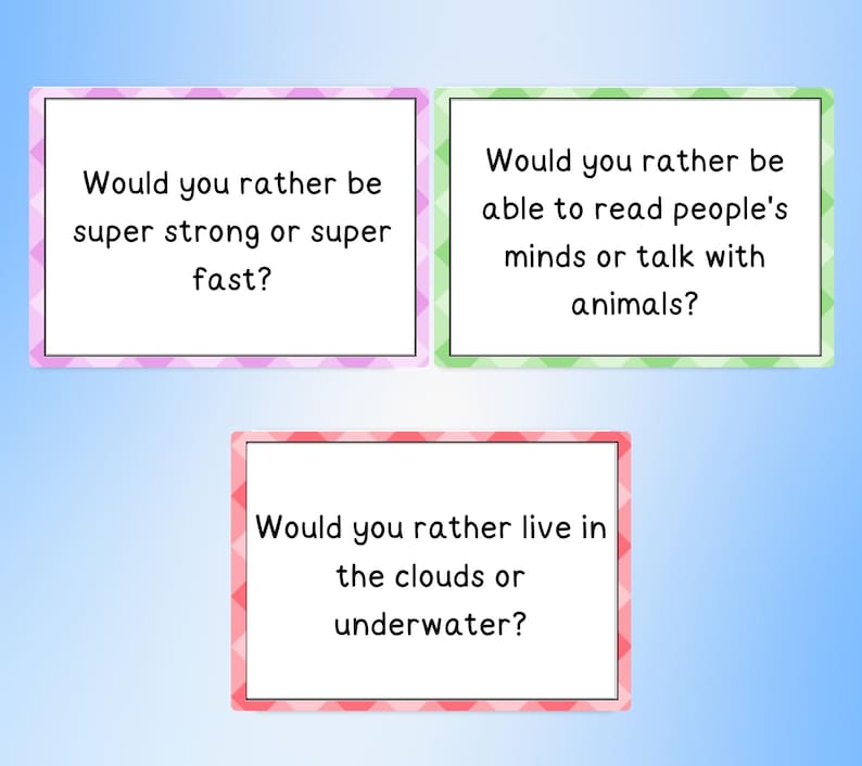 Would You Rather Questions for Kids, Conversation Starters, Road Trip Games, Family Friendly Game, Funny Questions Game, Funny Kid Game