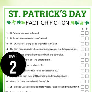 St. Patrick's Day Trivia Game, St. Patrick's Day Game, St. Patrick's Trivia Game, St. Patrick's Day Party Game, St Patrick's Fact or Fiction