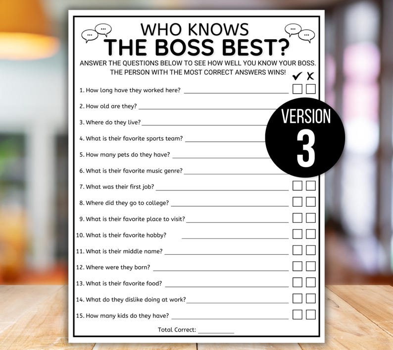 Office Games, Team Building Games, How Well Do You Know Your Team, Coworker Games, Happy Hour Office Party, How Well Do You Know Your Boss