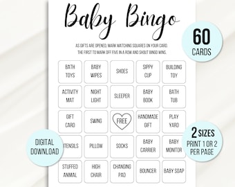 60 Baby Shower Bingo Karten, Einzigartige Vorgefüllte Baby Bingo Spiel Karten, Baby Geschenk Bingo Karten, Baby Shower Bingo Spiel, Minimalistisches Baby Bingo 1
