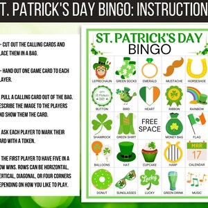 St. Patrick's Day Bingo, 30 St. Patrick's Bingo Cards, St. Patrick's Day Game, St. Paddy's Game for Kids, St. Patrick's Day Party Game