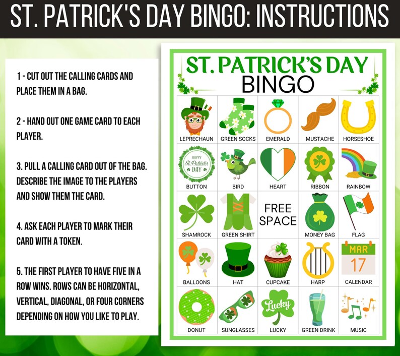 St. Patrick's Day Bingo, 30 St. Patrick's Bingo Cards, St. Patrick's Day Game, St. Paddy's Game for Kids, St. Patrick's Day Party Game